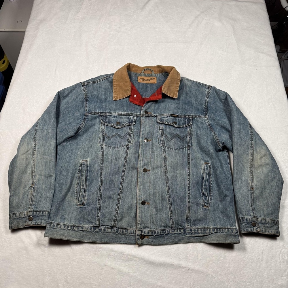 Wrangler Jacket Mens XL Blue Denim Corduroy Collar Lined Western Ranch Coat - Picture 2 of 13